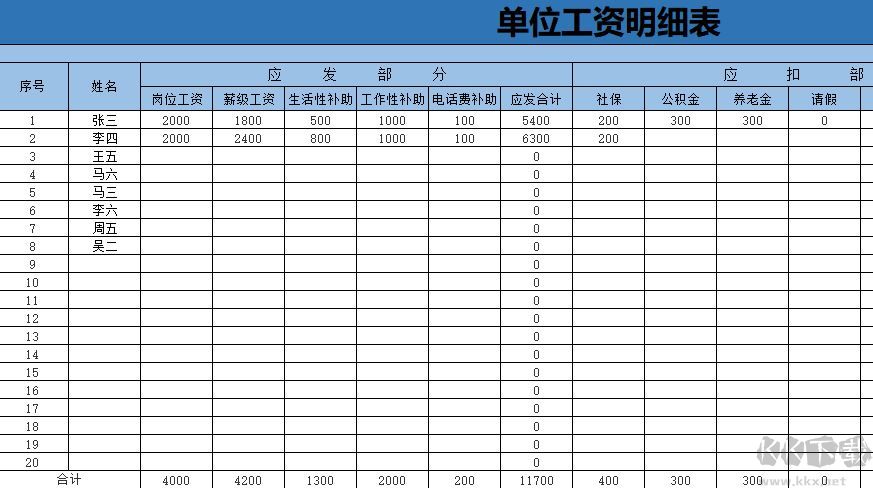 工资表模板_工资表模板免费下载