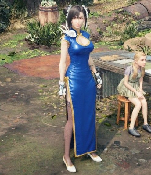 最终幻想7重制版蒂法春丽同款蓝色性感旗袍MOD