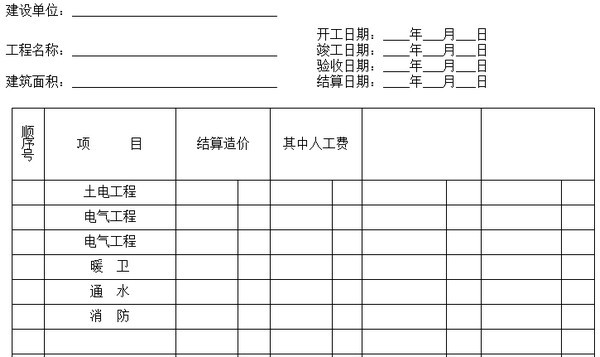 工程结算单模板