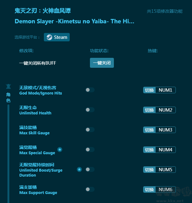 鬼灭之刃:火神血风谭十五项修改器