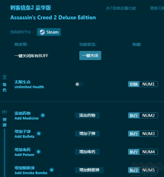 刺客信条2 豪华版七项修改器