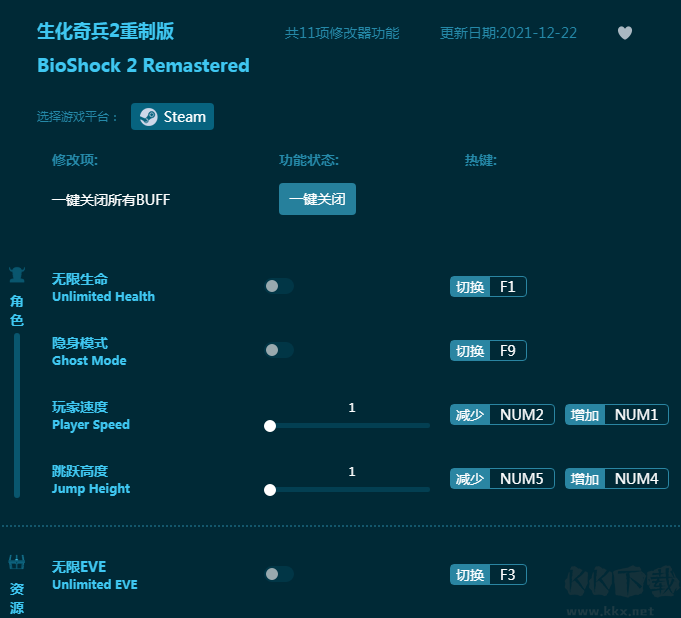 生化奇兵2重制版十一项修改器