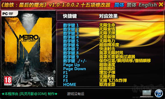 地铁最后的曙光3DM修改器