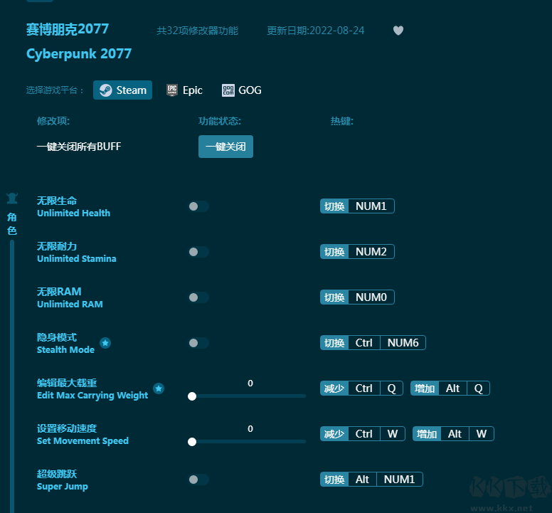 赛博朋克2077三十二项修改器