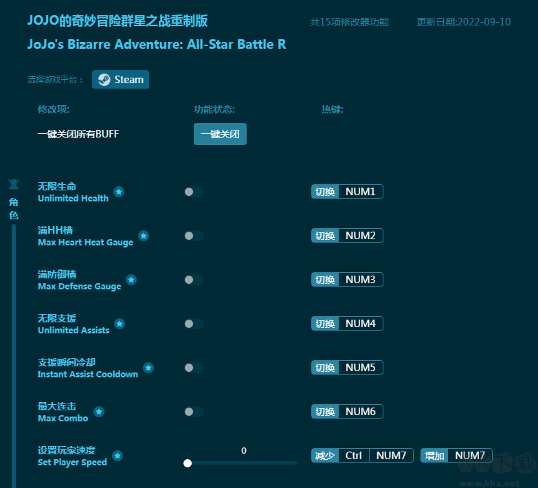 JOJO的奇妙冒险群星之战重制版十五项修改器