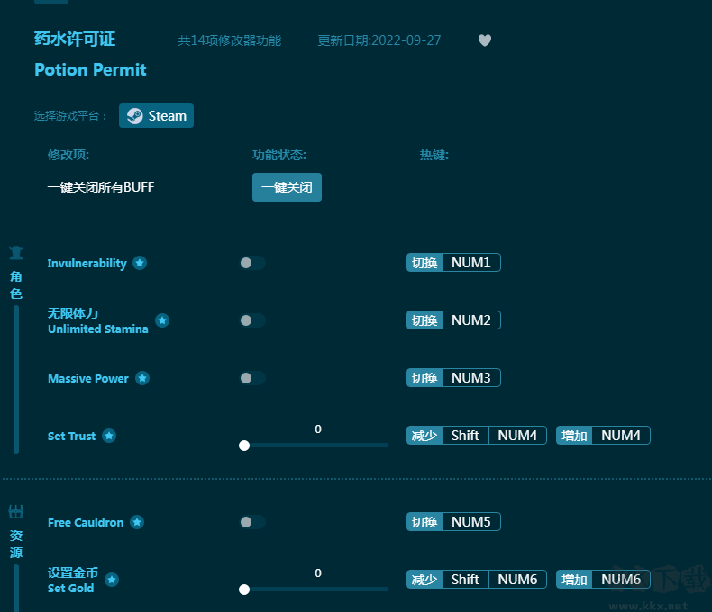 药水许可证十四项修改器