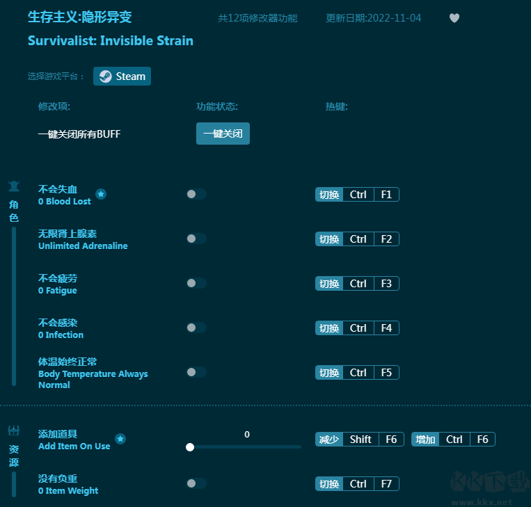 生存主义隐形变异十二项修改器