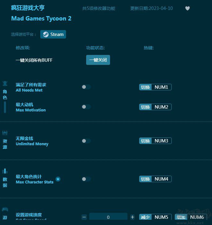 疯狂游戏大亨五项修改器