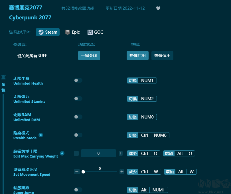 赛博朋克2077共32项功能修改器