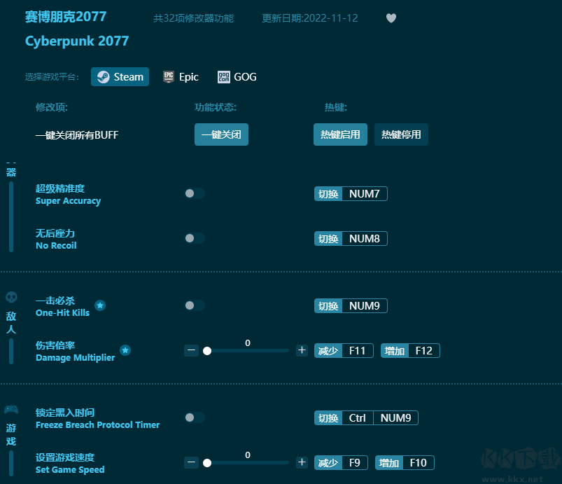 赛博朋克2077共32项功能修改器