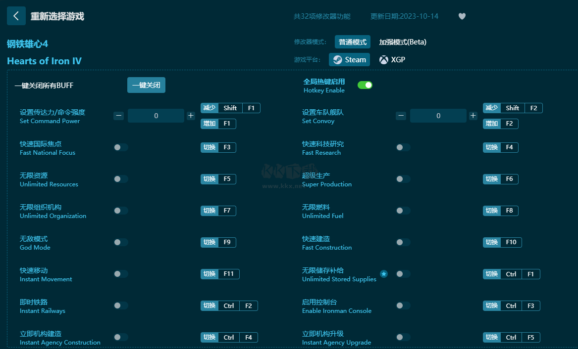 钢铁雄心4三十二项全能修改器