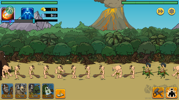 派出不同的士兵,摧毁敌方基地。4