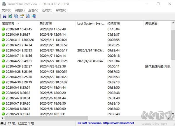 TurnedOnTimesView(电脑开关机记录查询工具)